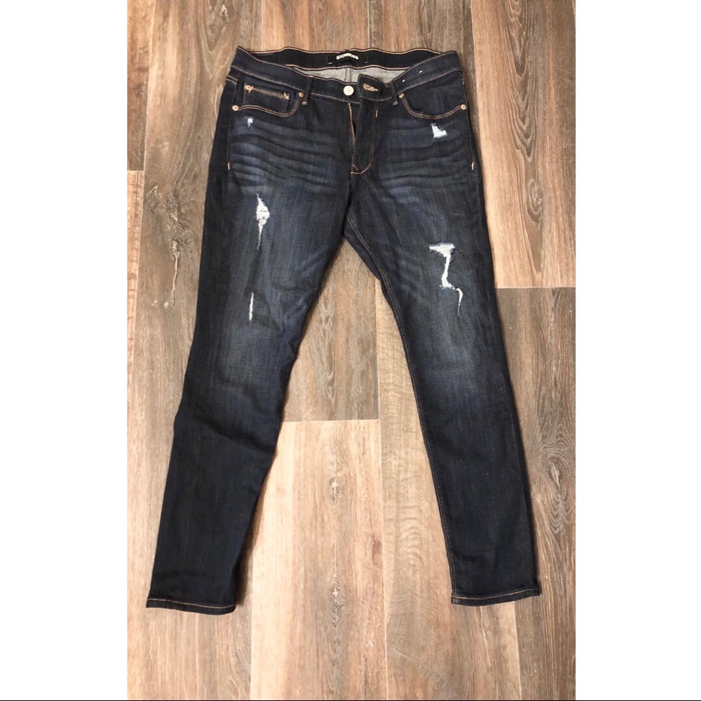 Express dark distressed skinny jeans size 10p